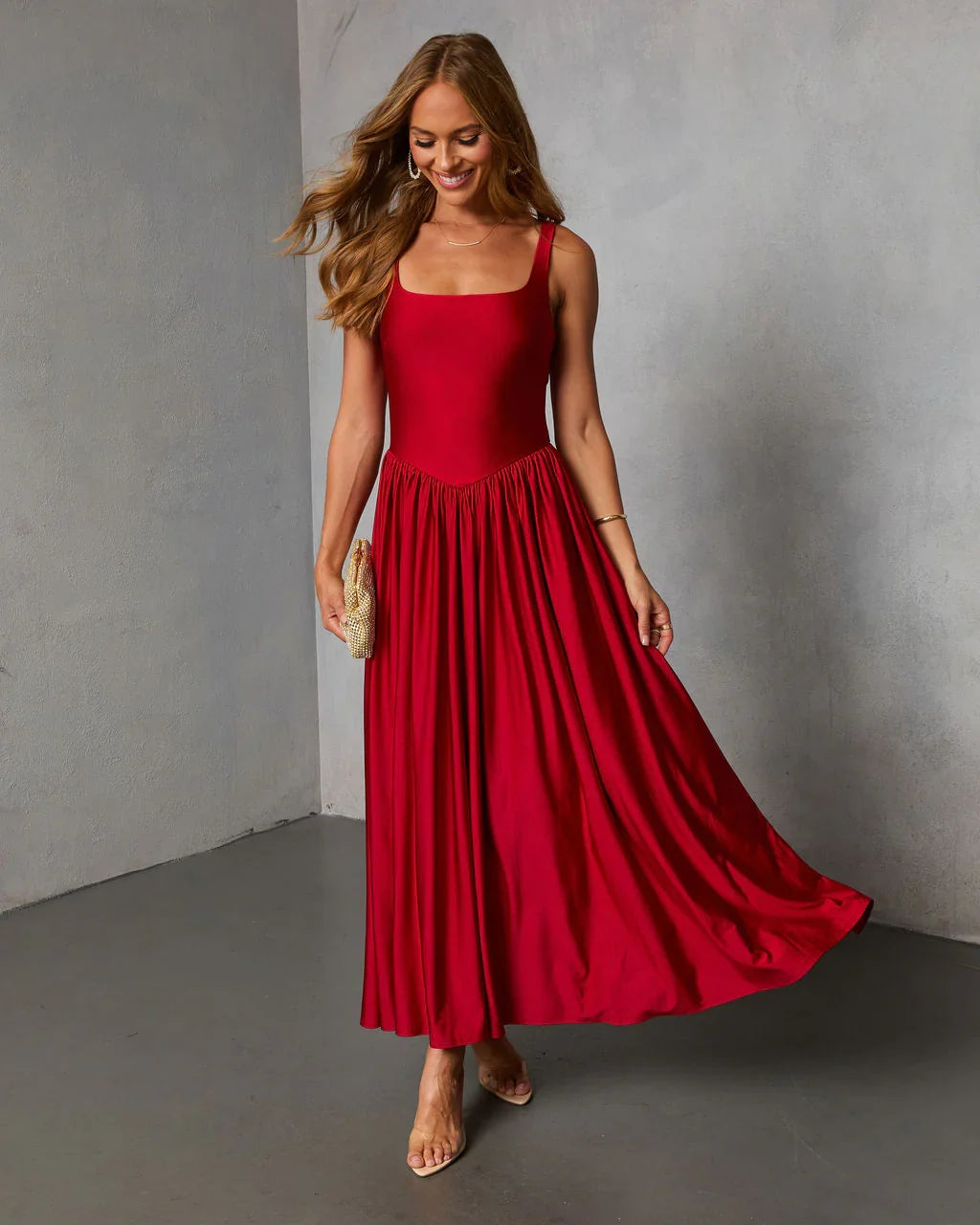 Firelight Muse Pleated Midi Dress