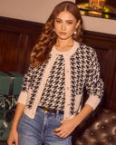 Maple Meadow Contrast Trim Houndstooth Cardigan