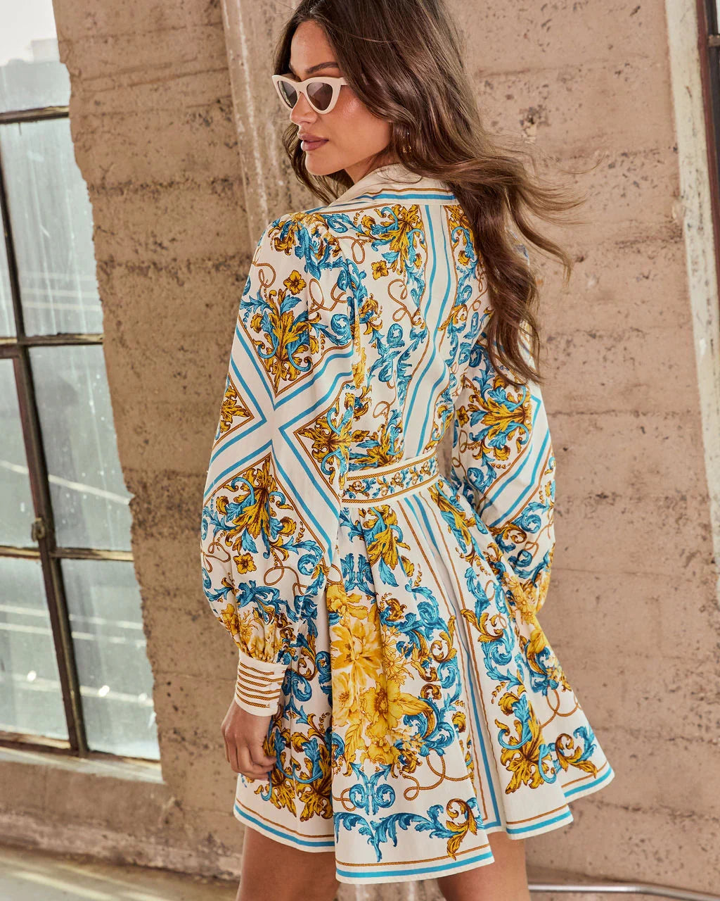 Style Authority Paisley Waist Tie Mini Shirt Dress