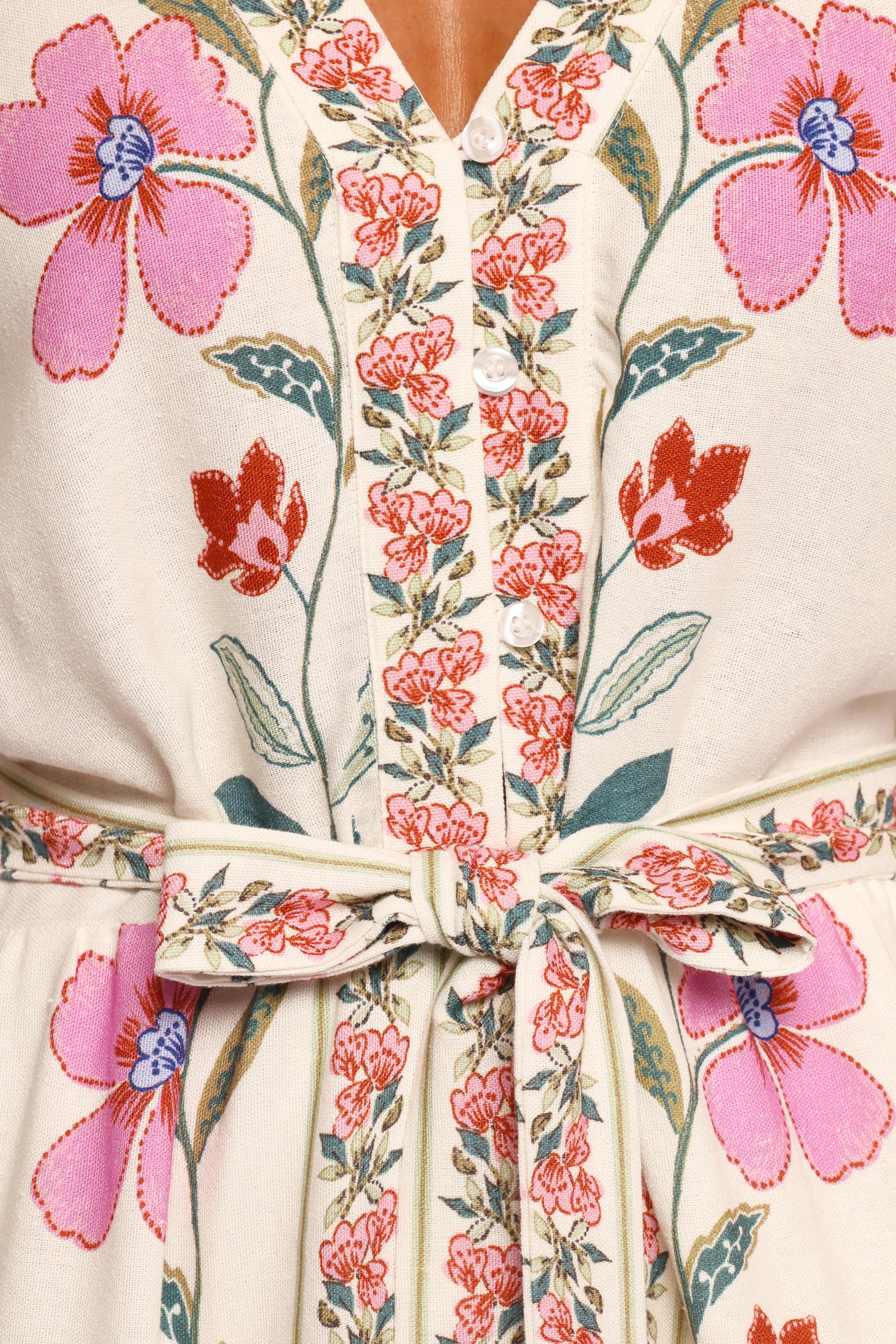 Ginger Tie Waist Romper Pink Multi