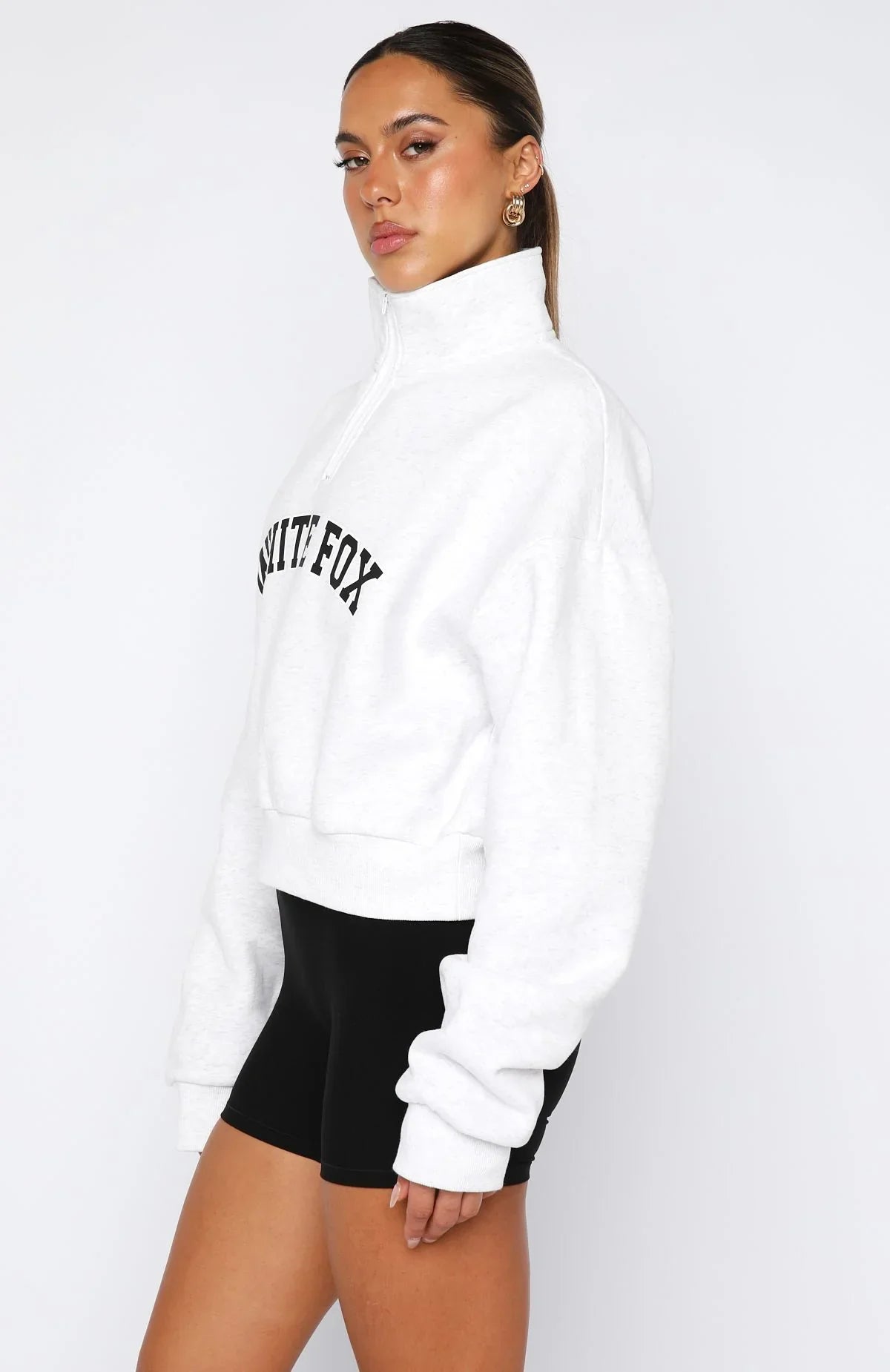 Let The Bells Ring Cropped Quarter Zip Sweater Grey Marle