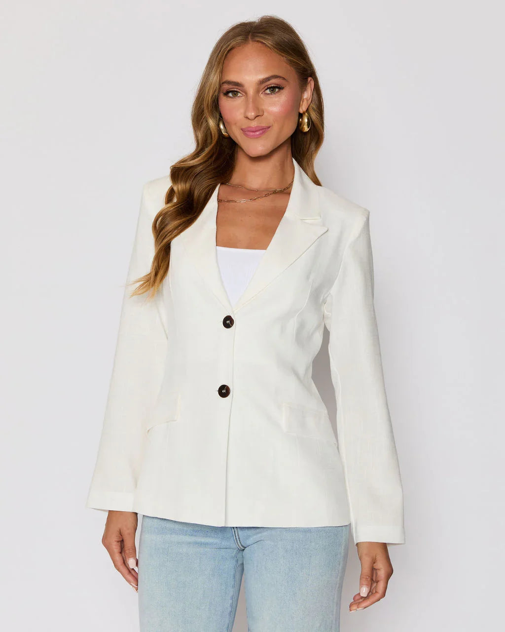 Sandy Linen Pocketed Blazer