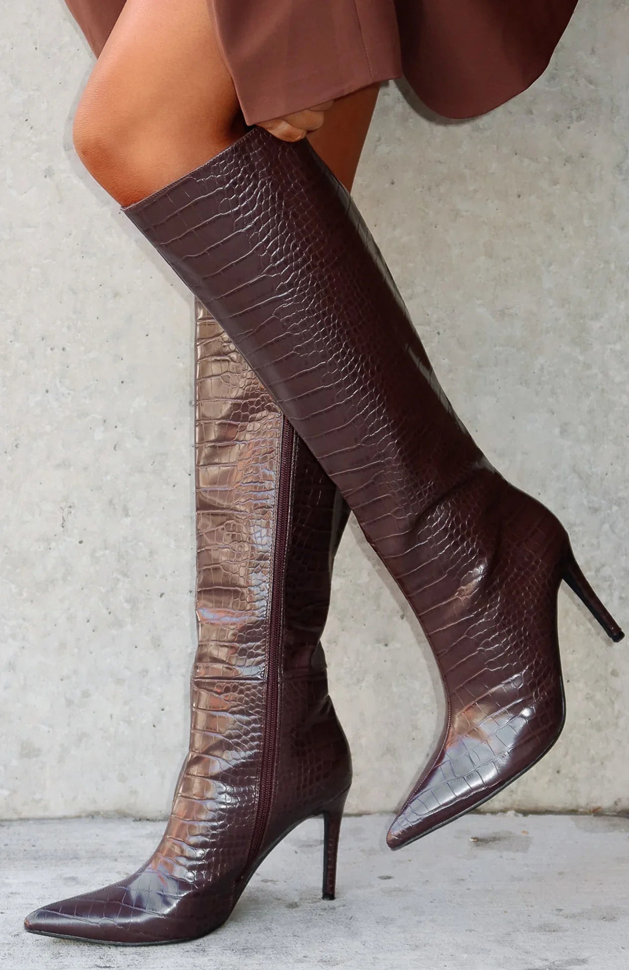 Ziggy Knee High Boots Chocolate Croc