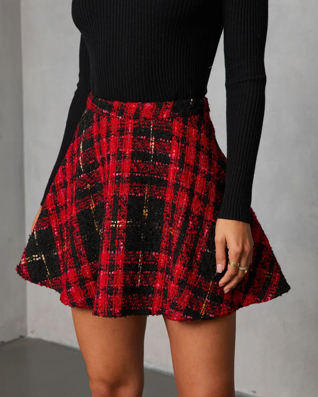 Fireside Manor Tweed Plaid Mini Skirt
