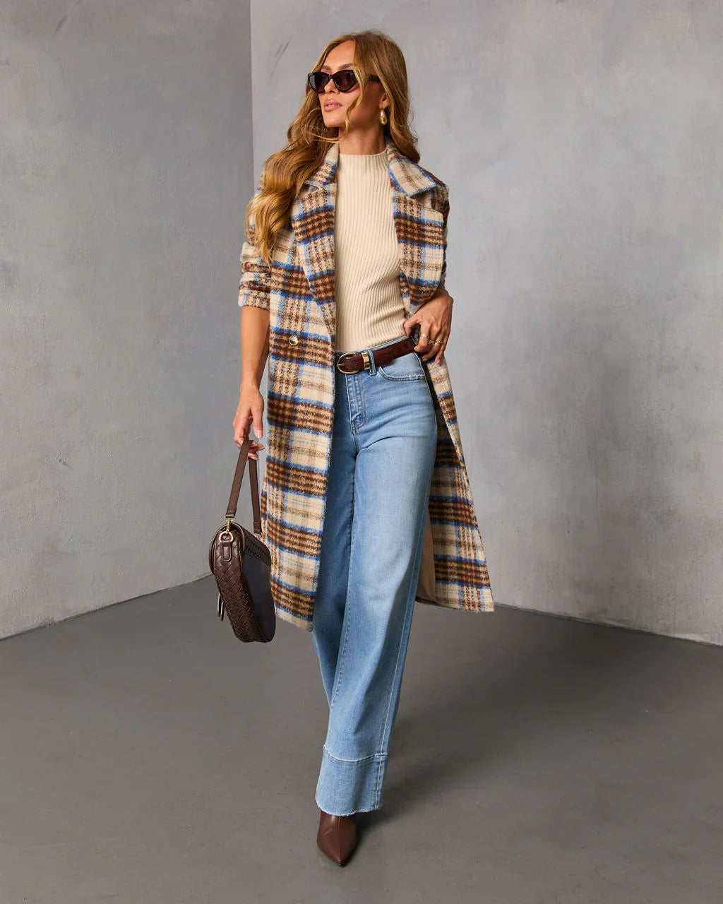 Isarn Plaid Double Breasted Long Coat