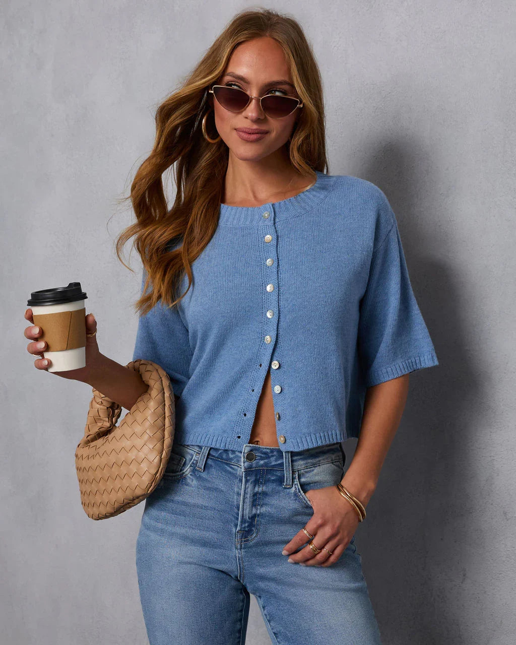 Chic Escape Button Detail Short Sleeve Cardigan