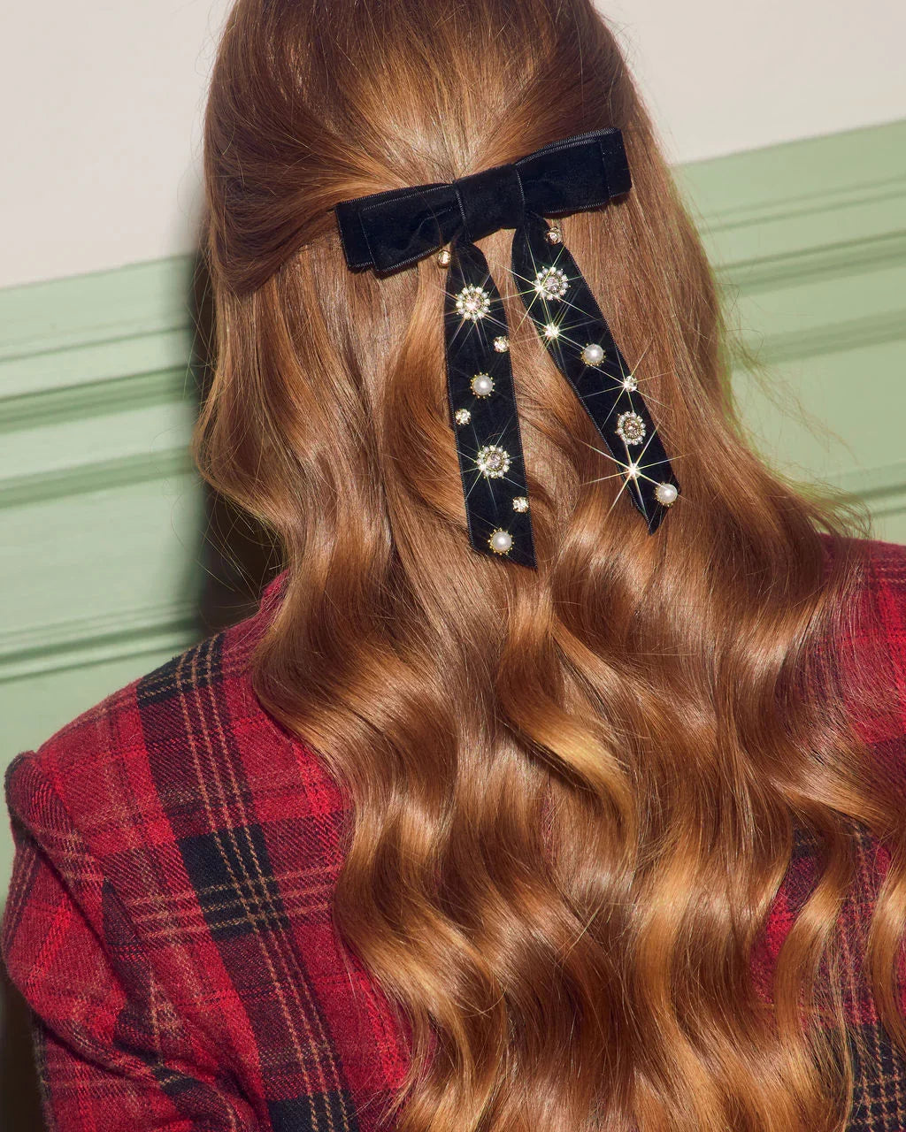 Valerie Velvet Embellished Hair Bow Clip