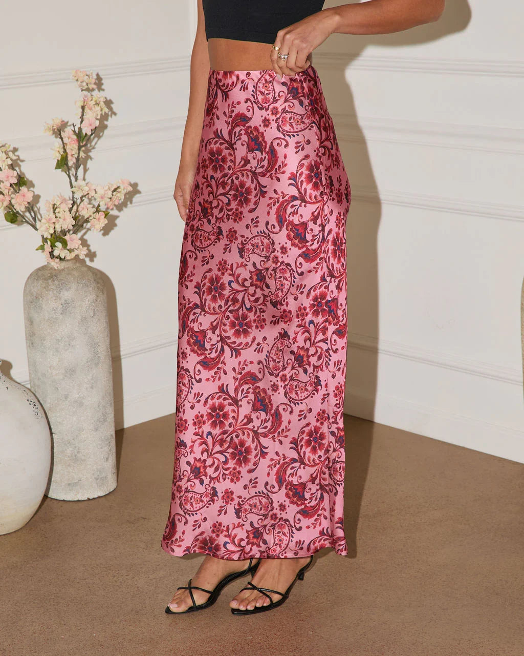 Between Dusk Satin Paisley Maxi Skirt
