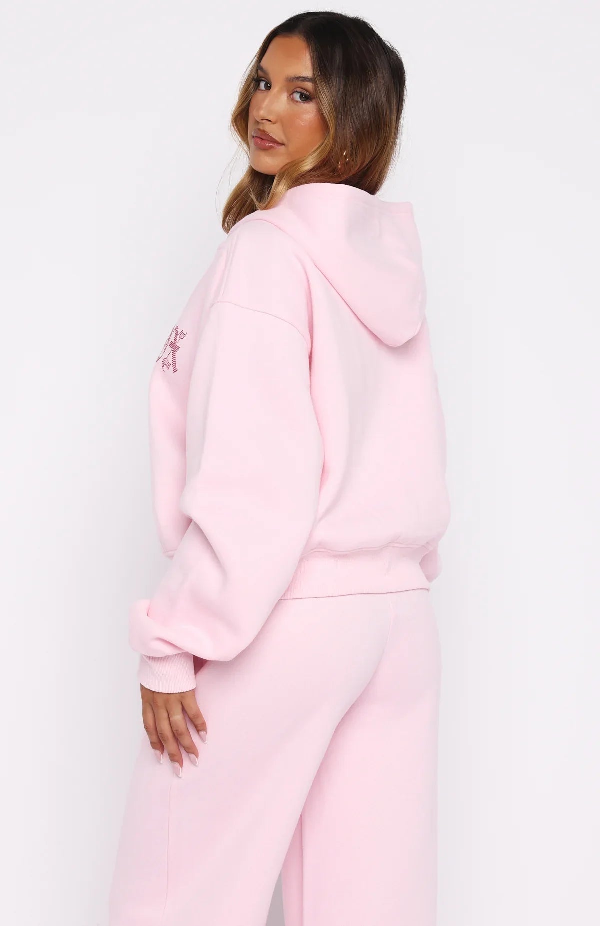 Lucky Ones Boxy Zip Front Hoodie Pink