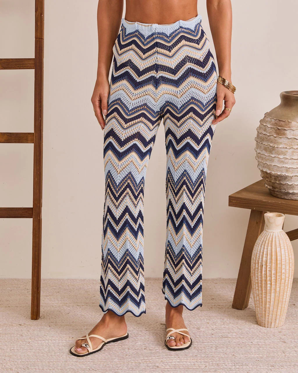 Easy Resort Relaxed Abstract Open Knit Drawstring Pant