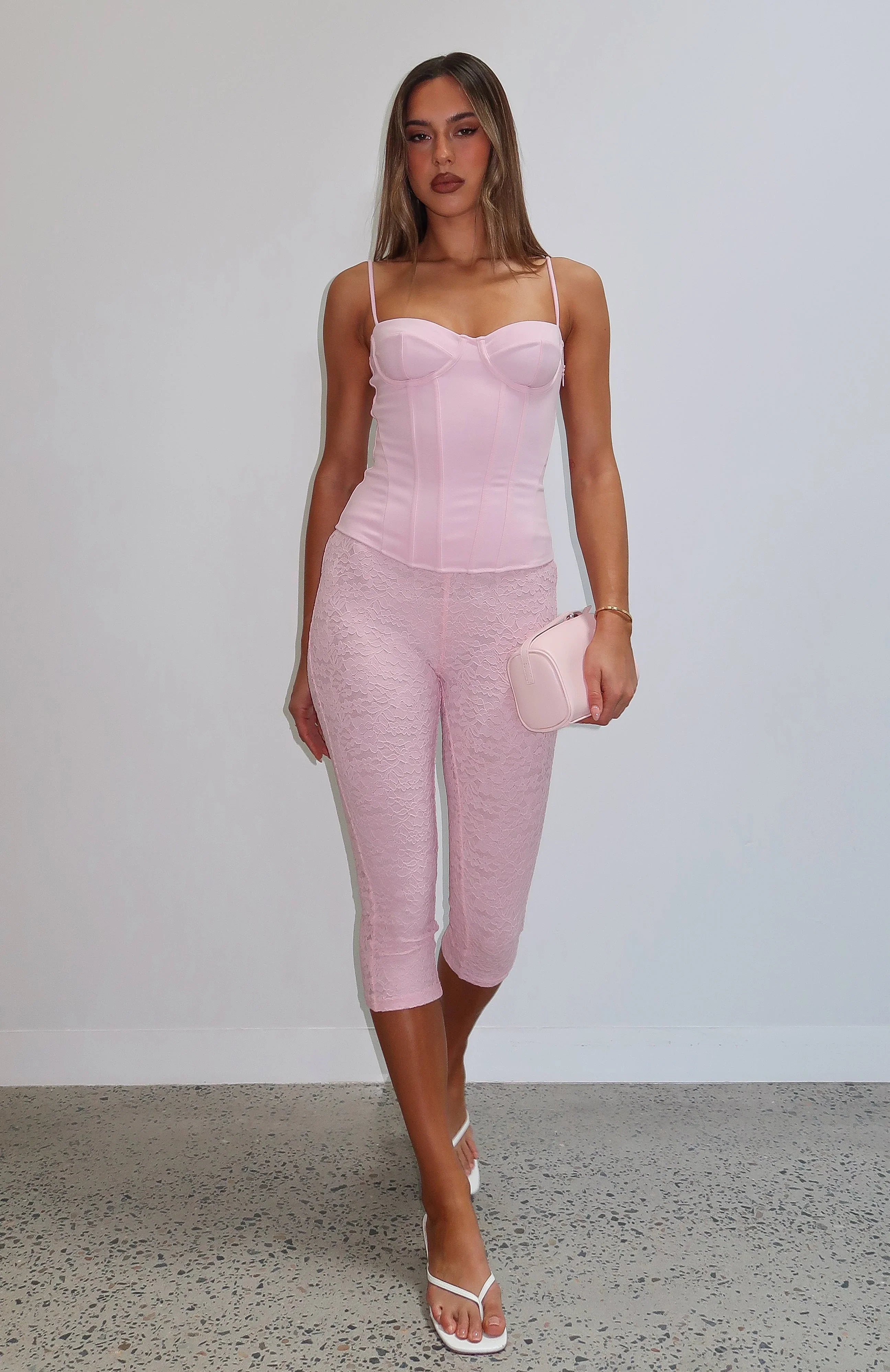 Vibe With Me Lace Capri Pants Baby Pink