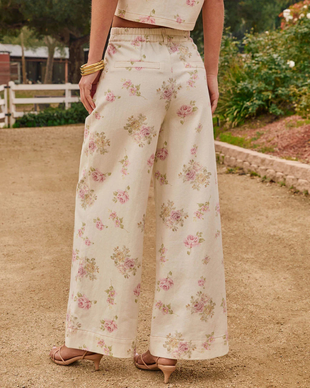 Junelle Rigid High Rise Wide Leg Pleated Floral Jeans