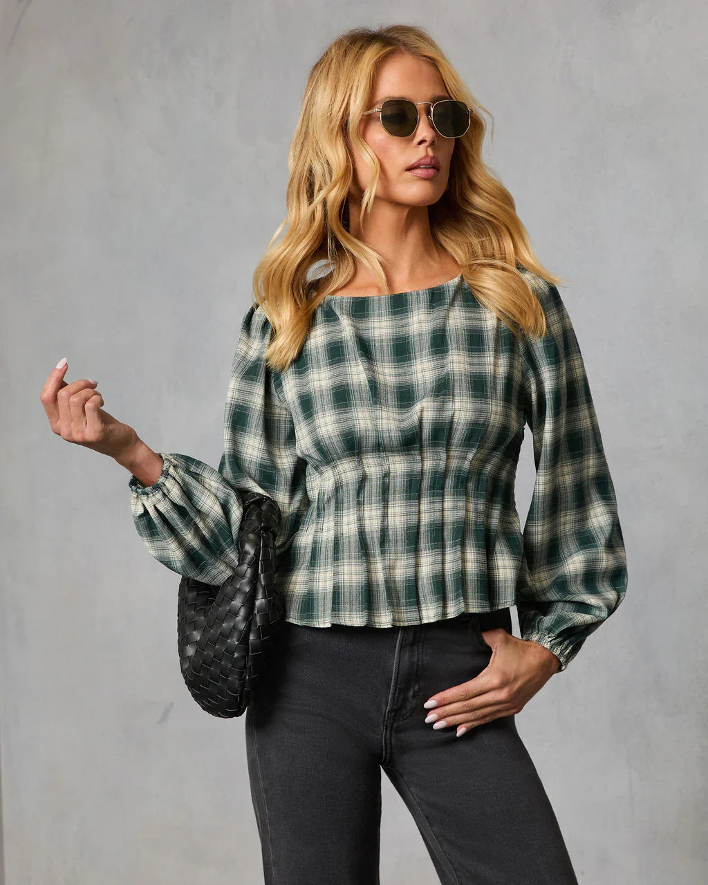 Seasoned Whimsy Plaid Peasant Top