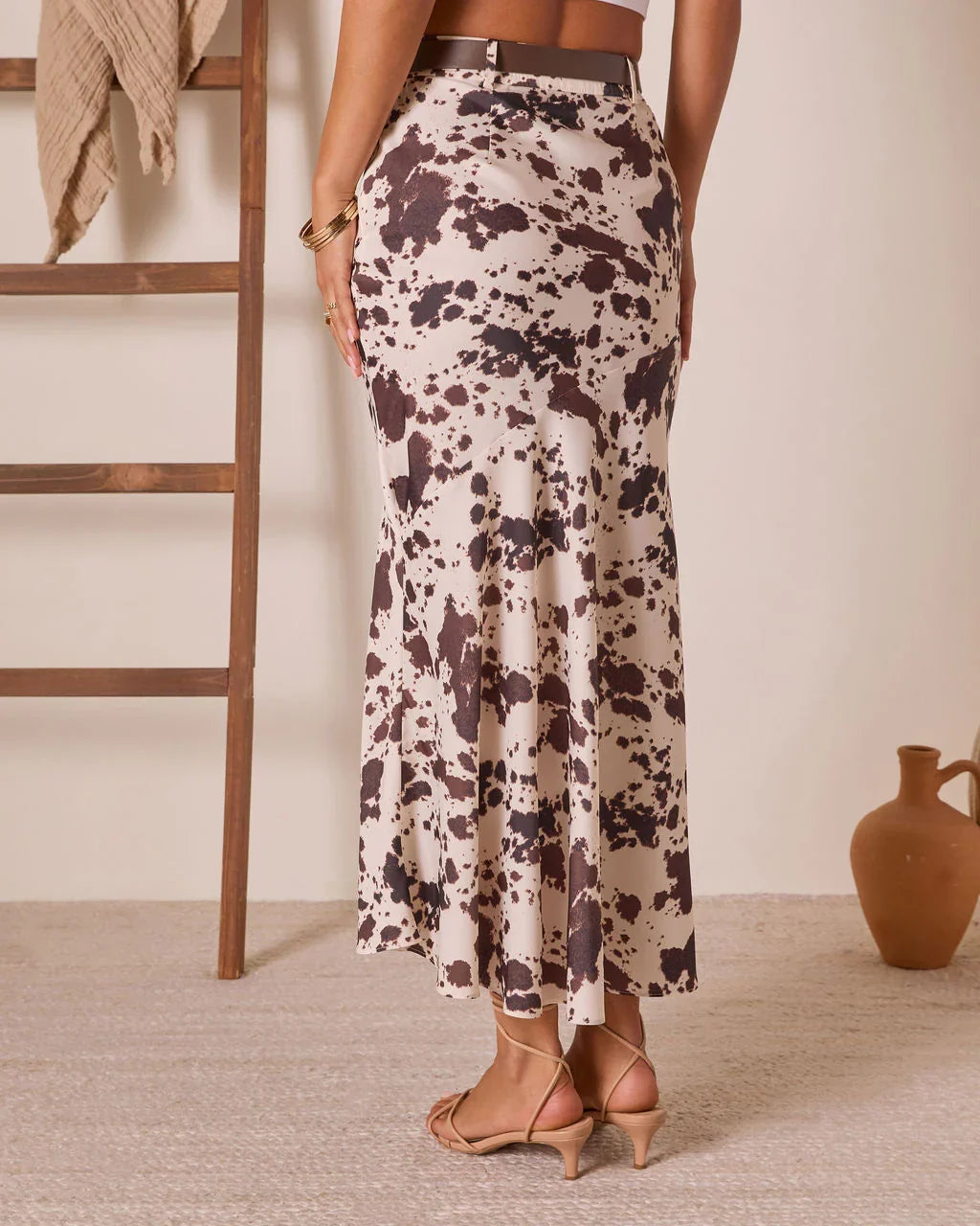 Bronco Heritage Cow Print Belted Maxi Skirt