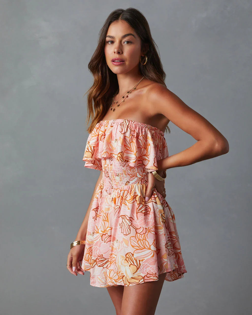 Lilly Floral Smocked Strapless Romper