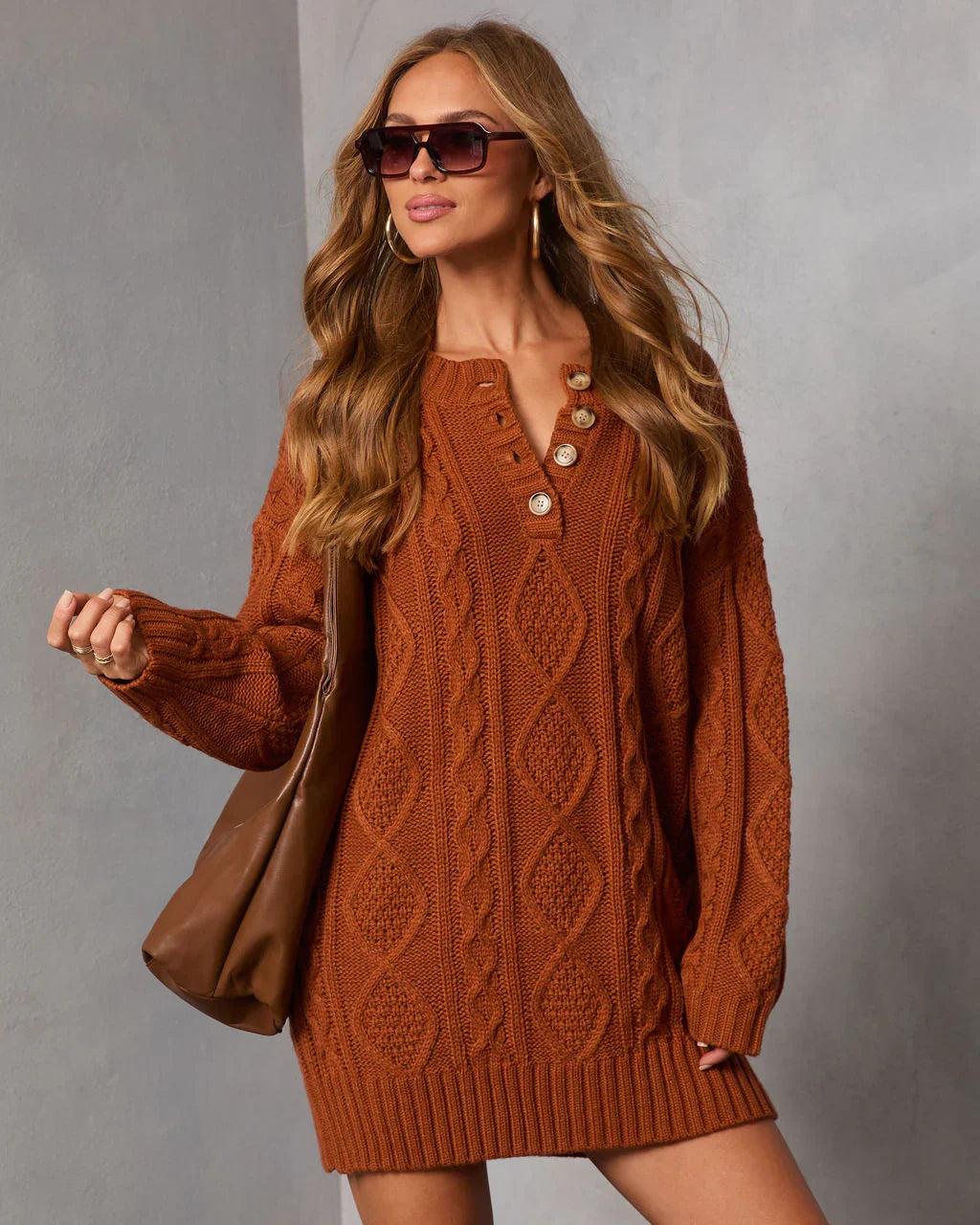 Hot Cider Cable Knit Mini Sweater Dress