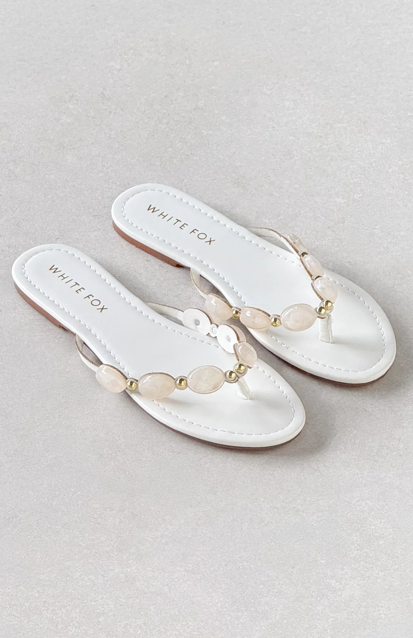 Kira Beaded Thong Sandals White