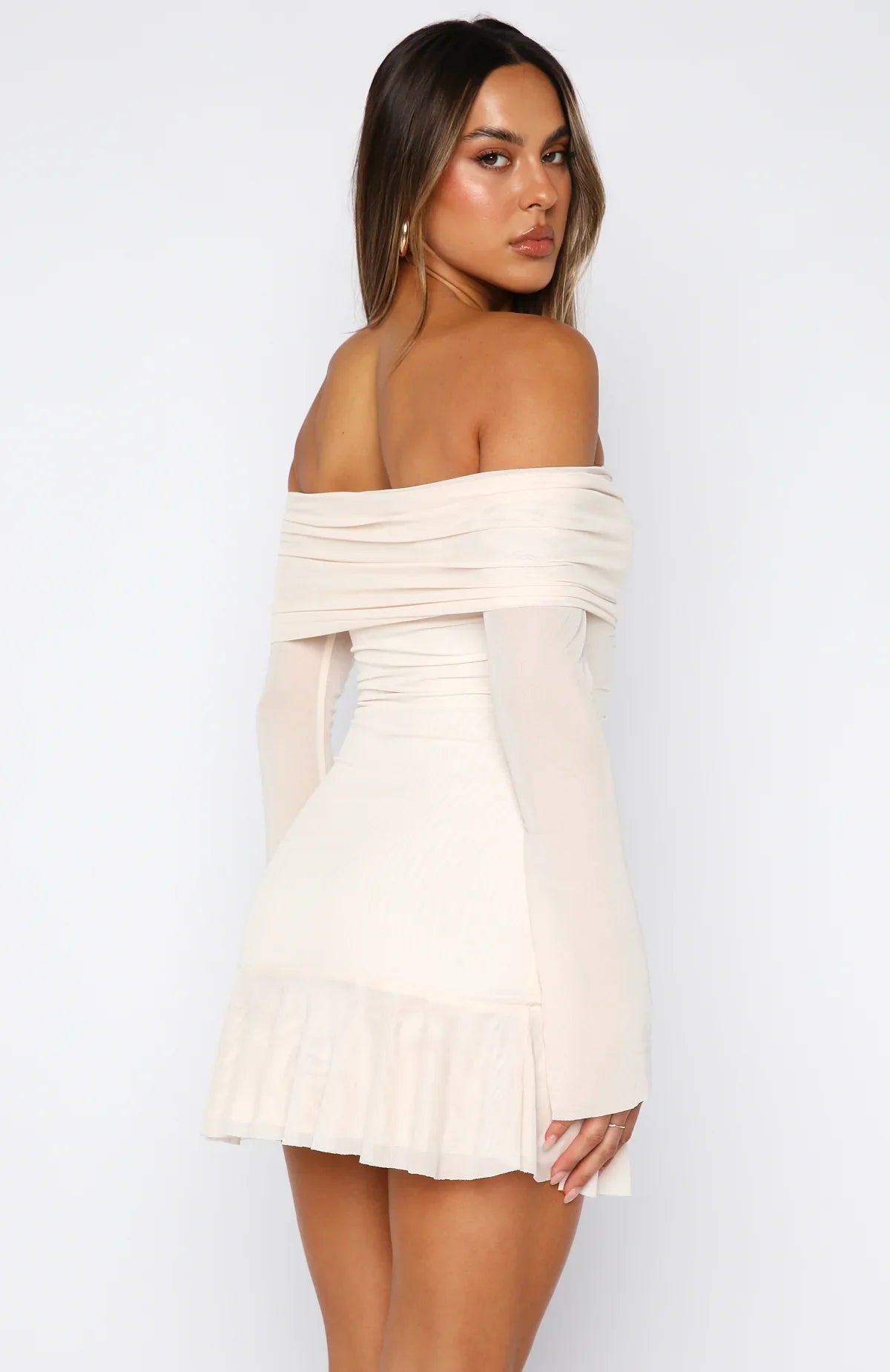 Dreaming Of Yesterday Long Sleeve Mini Dress Cream