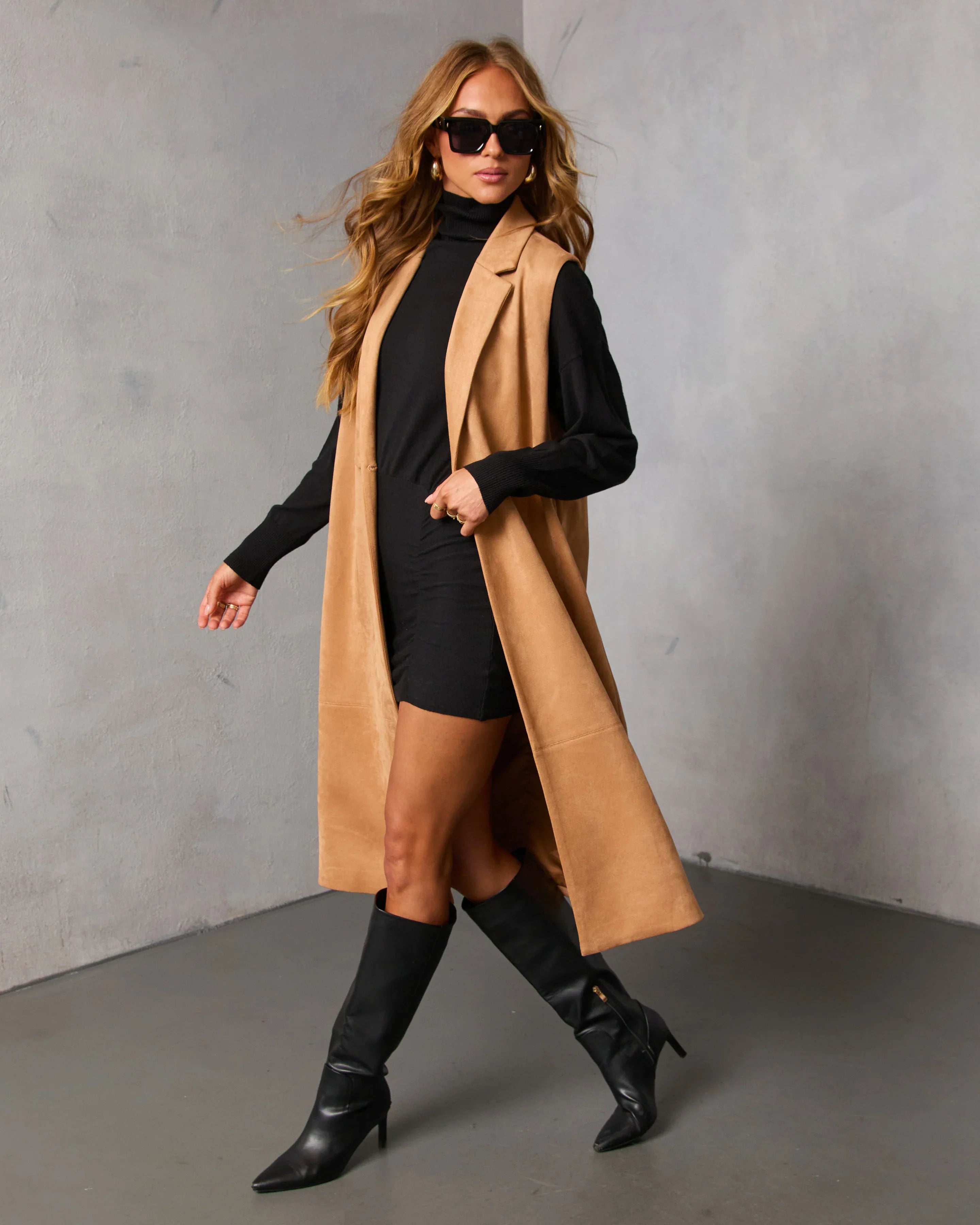 Autumn Reign Belted Suede Trench Longline Vest