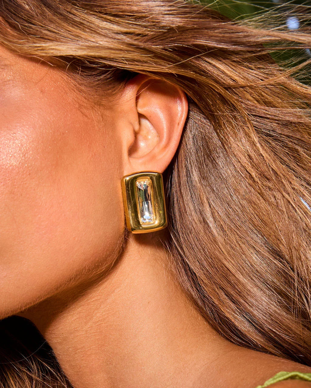 Azelie Rectangle Bezel Stud Earrings