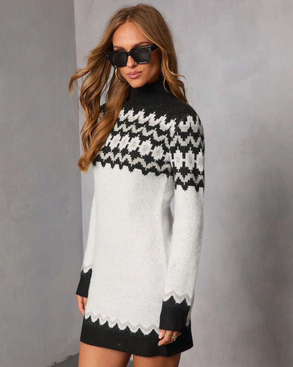 Starry Cabin Abstract Fair Isle Mini Sweater Dress