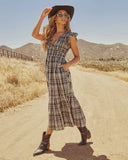 Lindah Smocked Plaid Maxi Dress