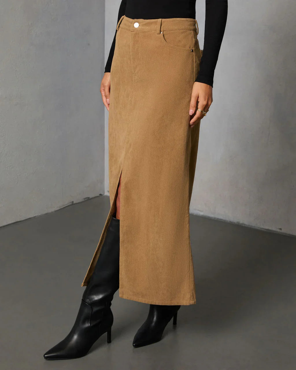Ganita Corduroy Slit Midi Skirt
