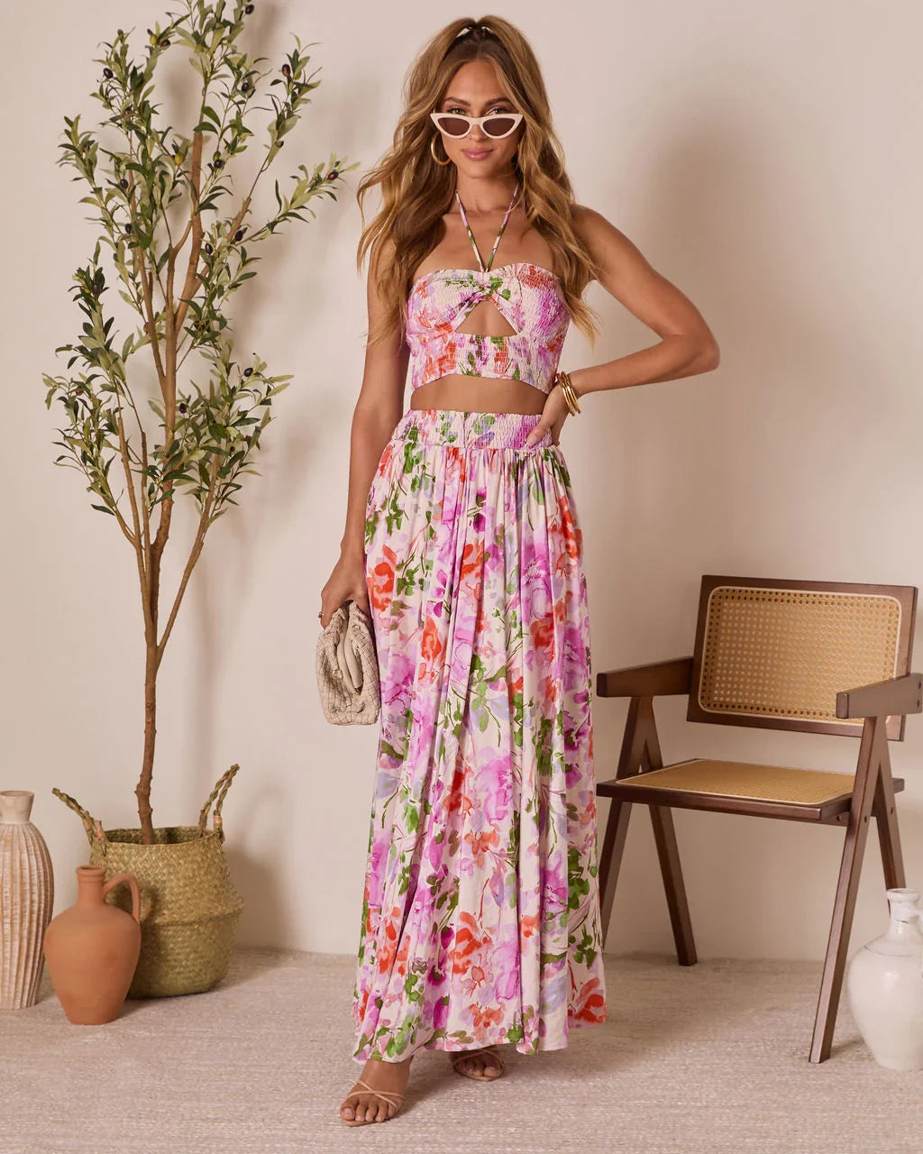 Moonpetal Smocked Floral Halter Top