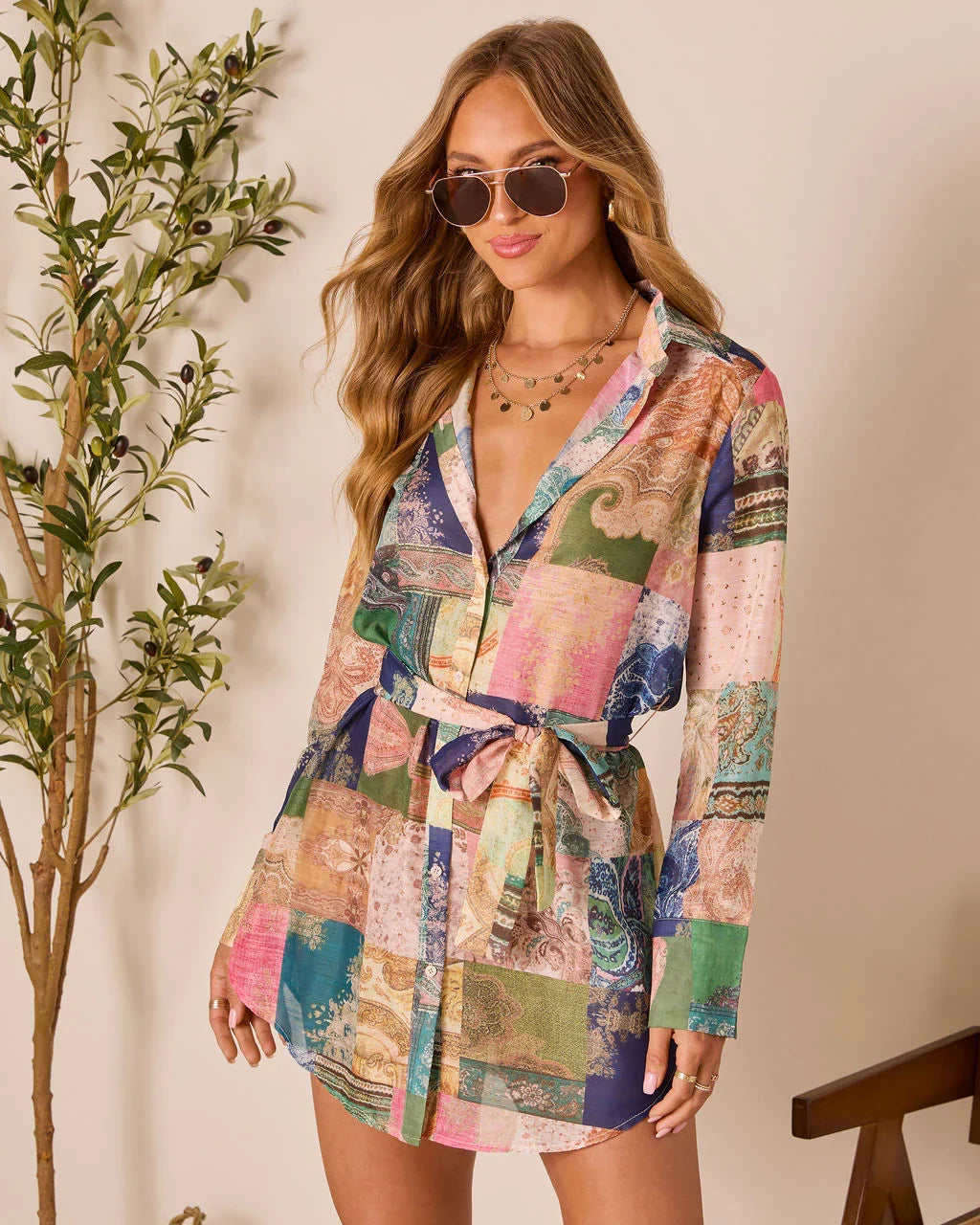 Suzana Patchwork Shirt Dress