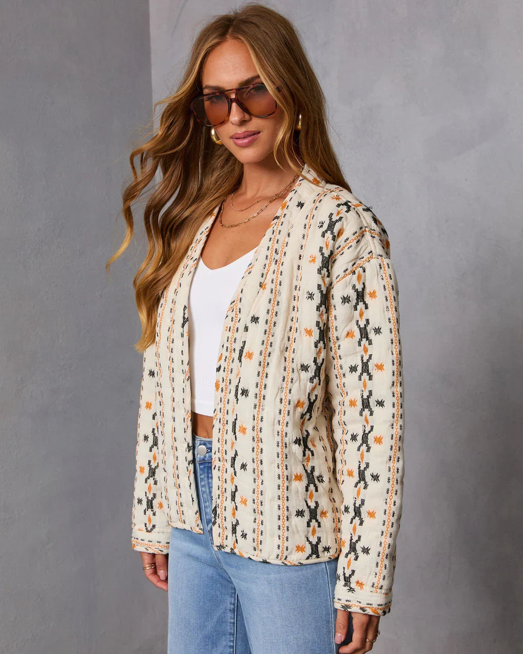 Sadena Printed Abstract Quilted Jacket