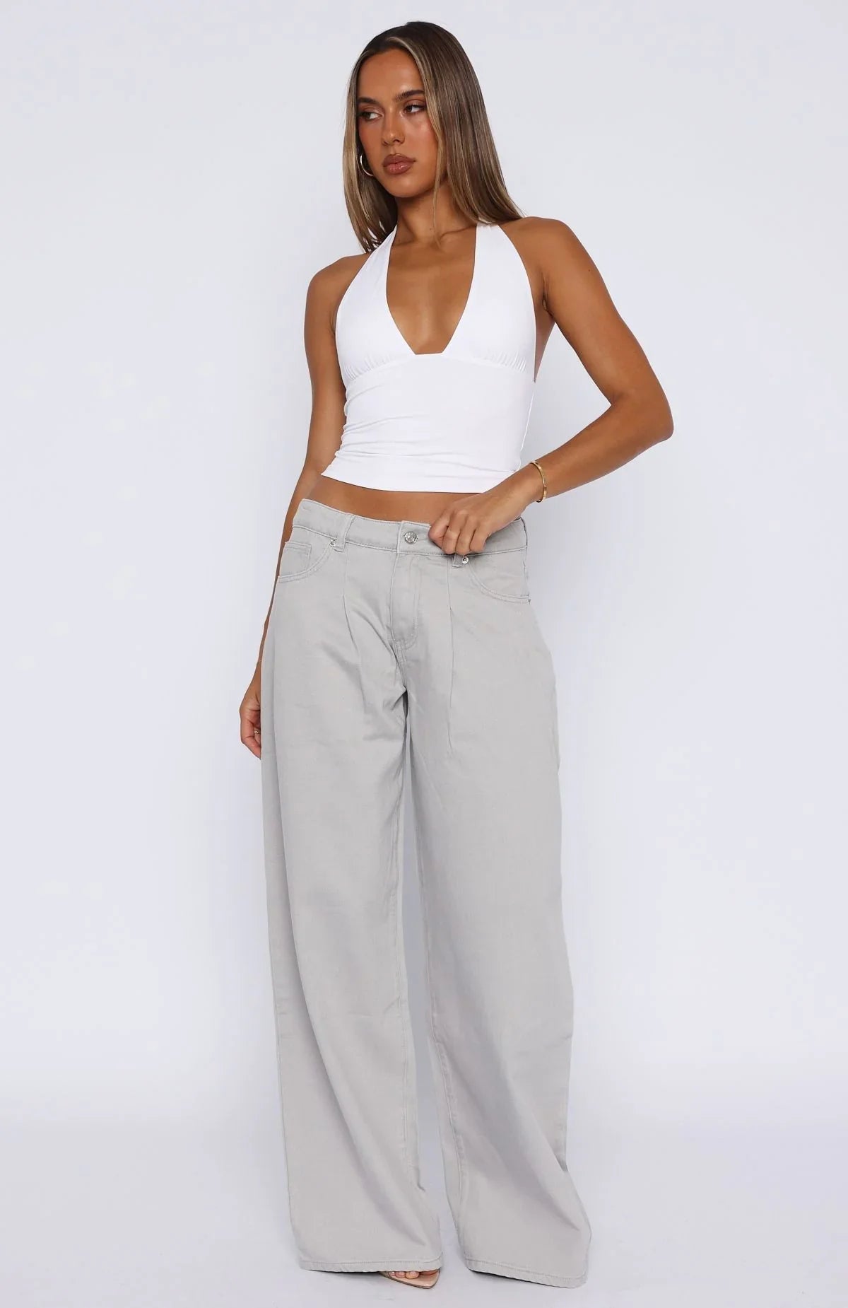 Iris Low Rise Wide Leg Jeans Light Grey