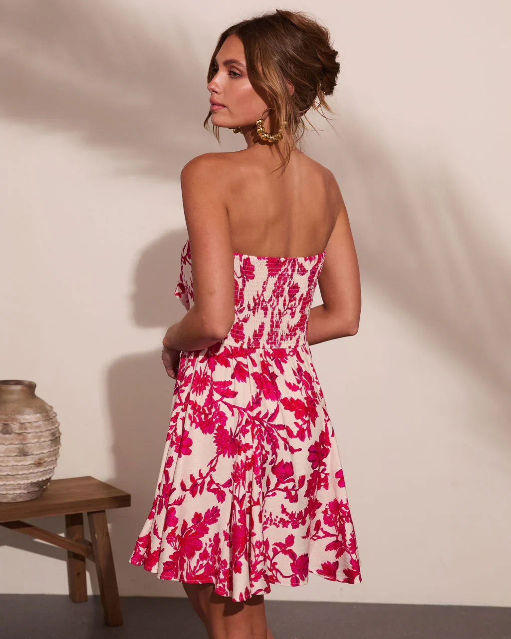 Veyra Strapless Tropical Print Mini Dress