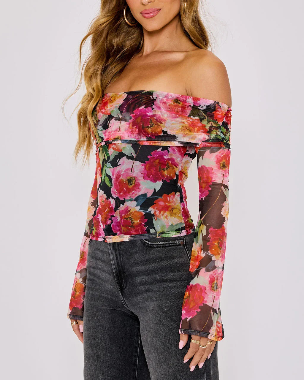Nikki Off The Shoulder Mesh Top