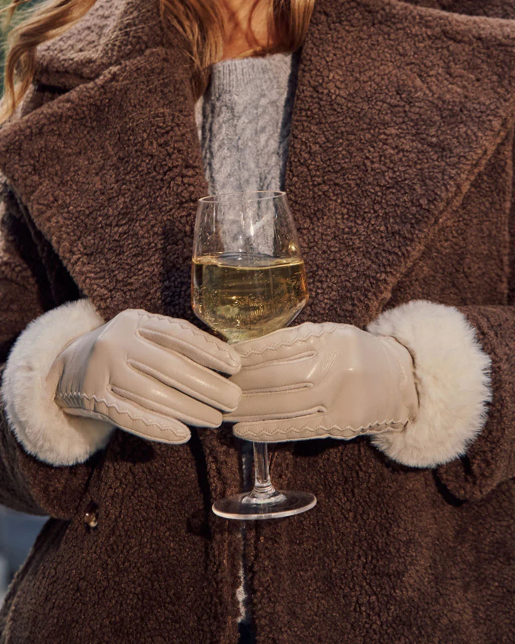 Vionae Vegan Leather Faux Fur Trim Gloves