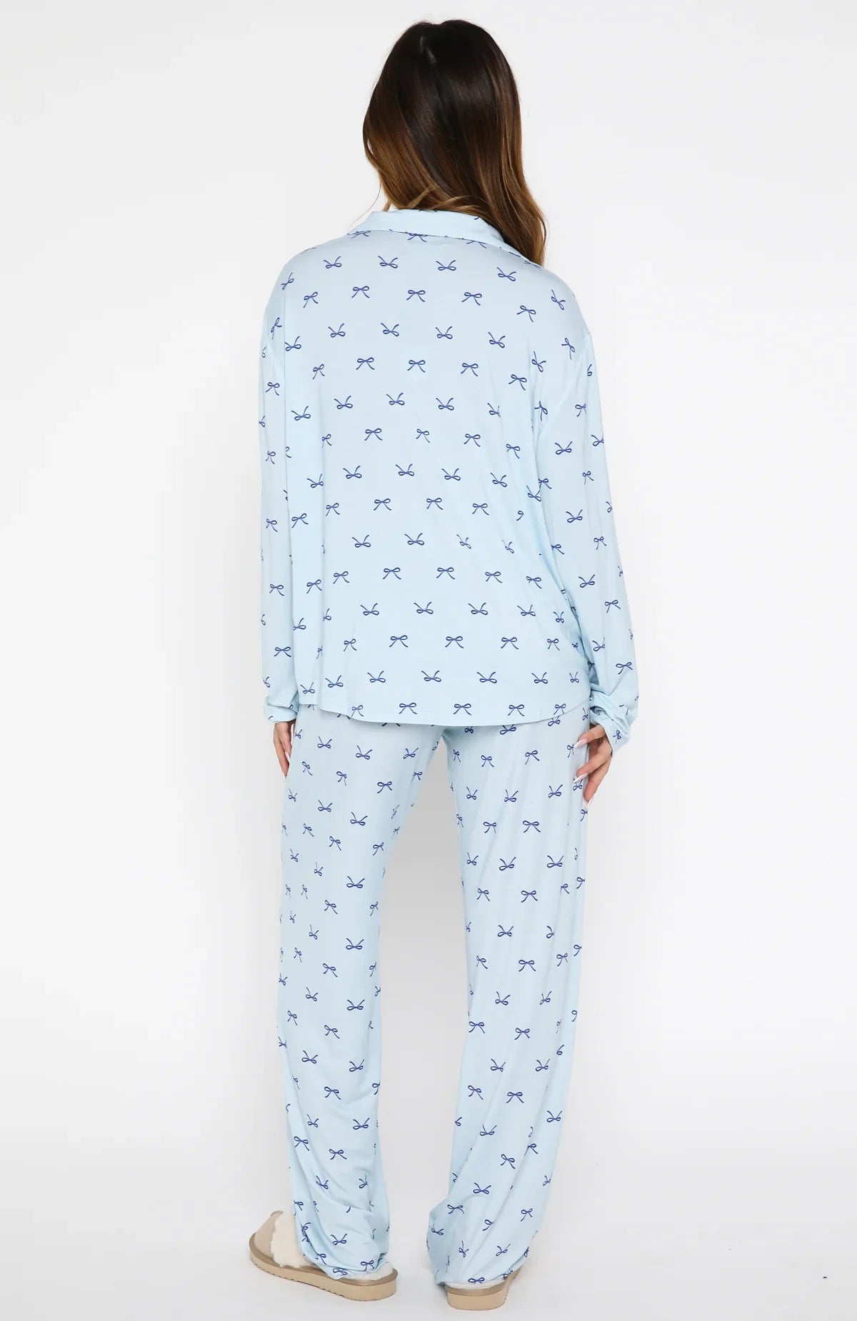 Pillow Talk Printed Long Sleeve Pyjama Set Sky Ribbons