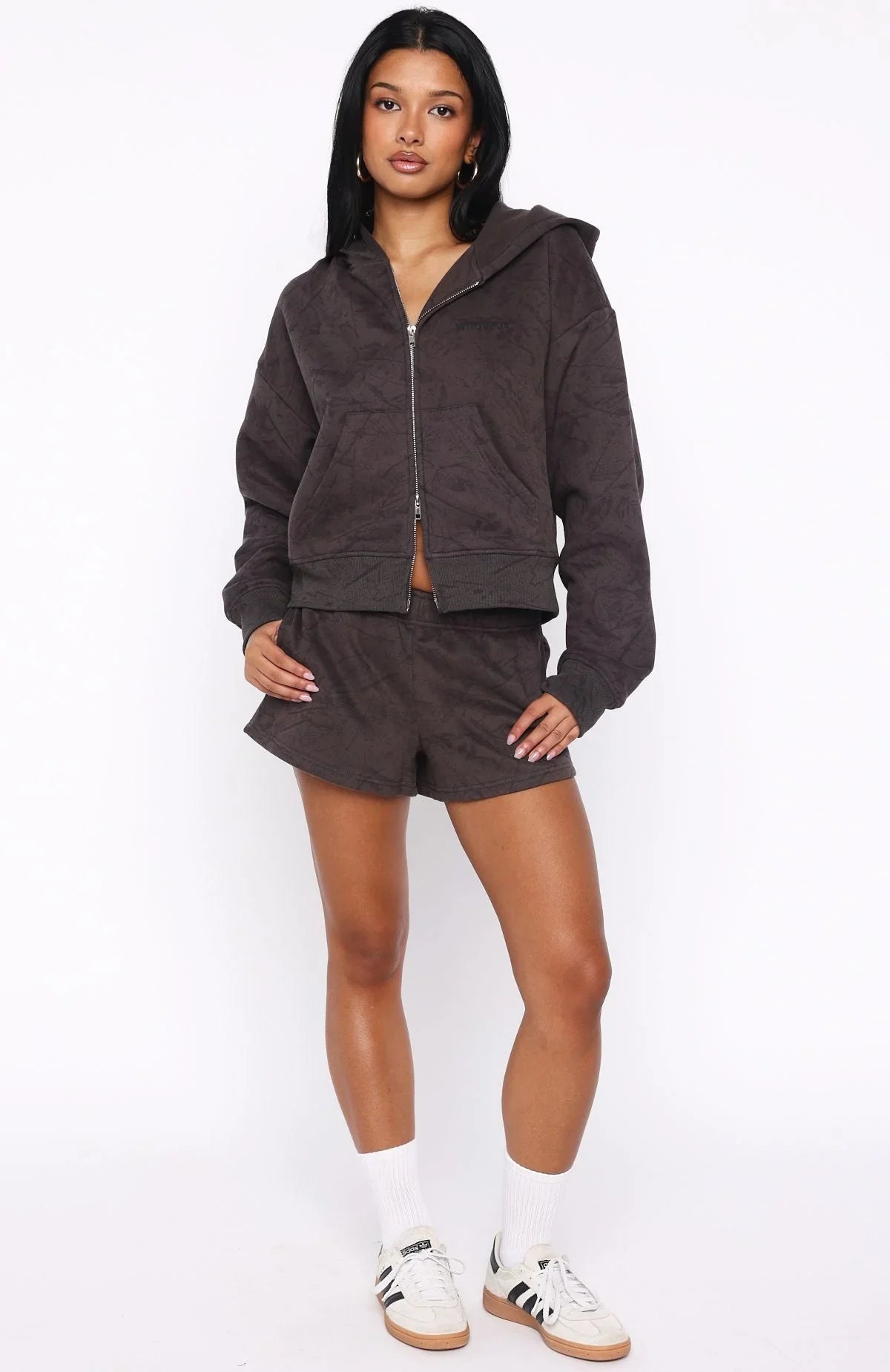 Hiding Away Boxy Zip Front Hoodie Dark Camo