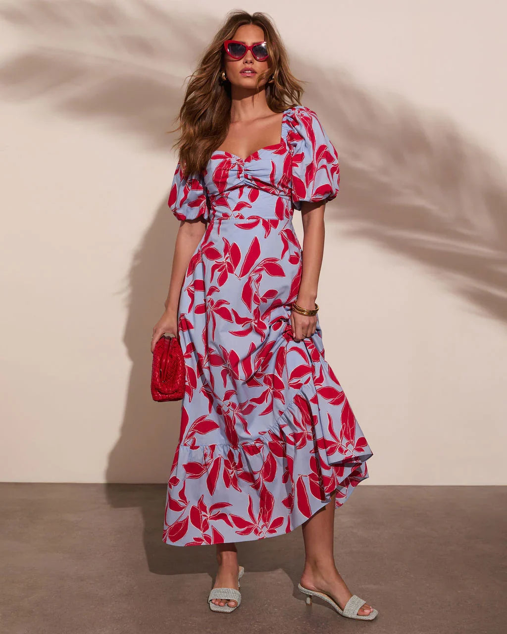 Elisson Floral Puff Sleeve Maxi Dress