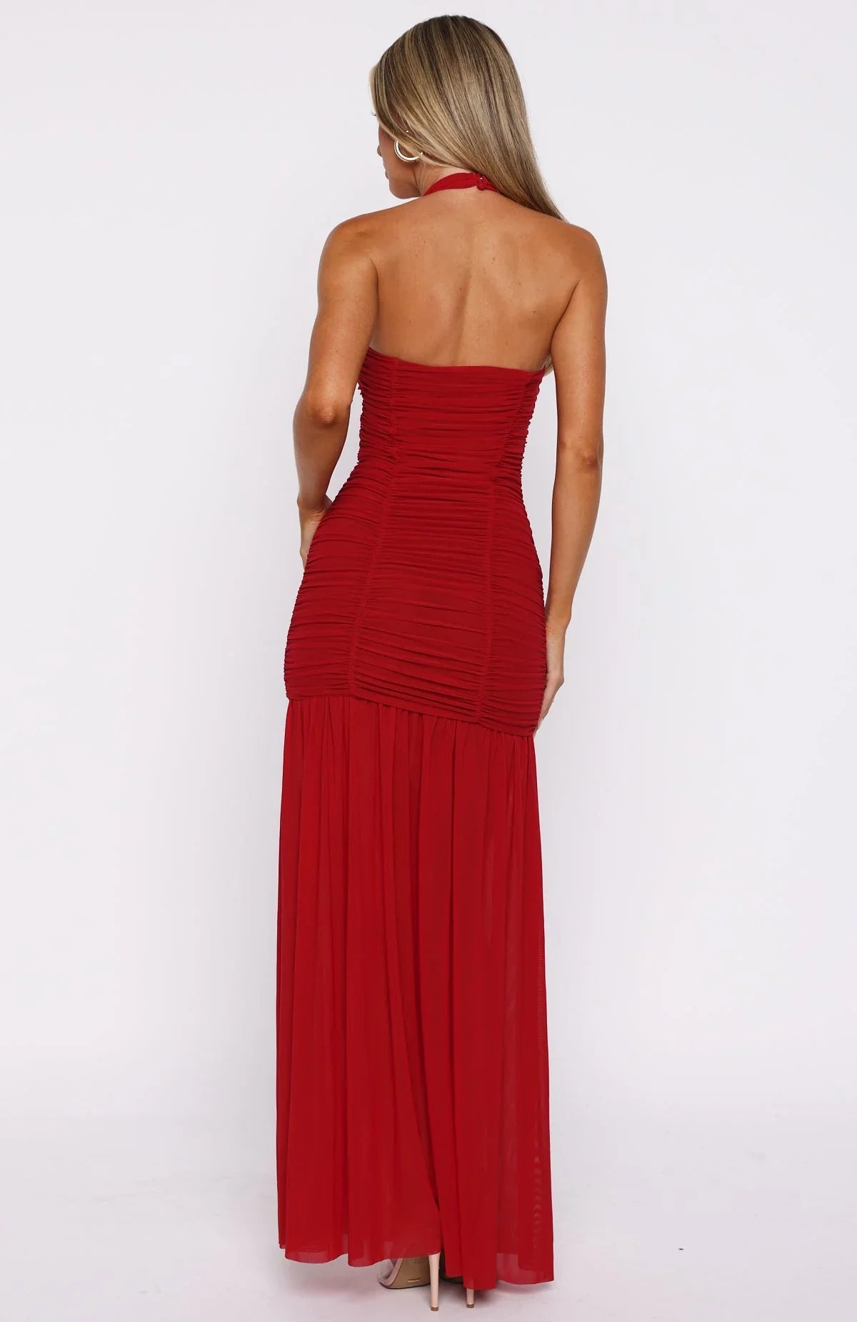 Unbothered Always Halter Maxi Dress Deep Red