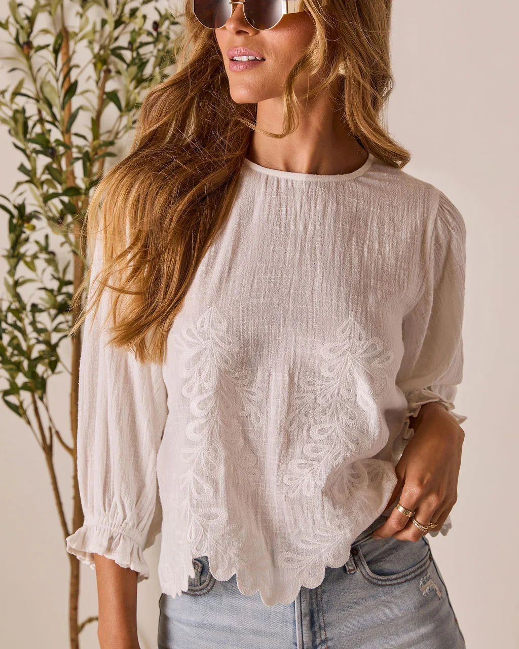 Cauline Embroidered Linen Top
