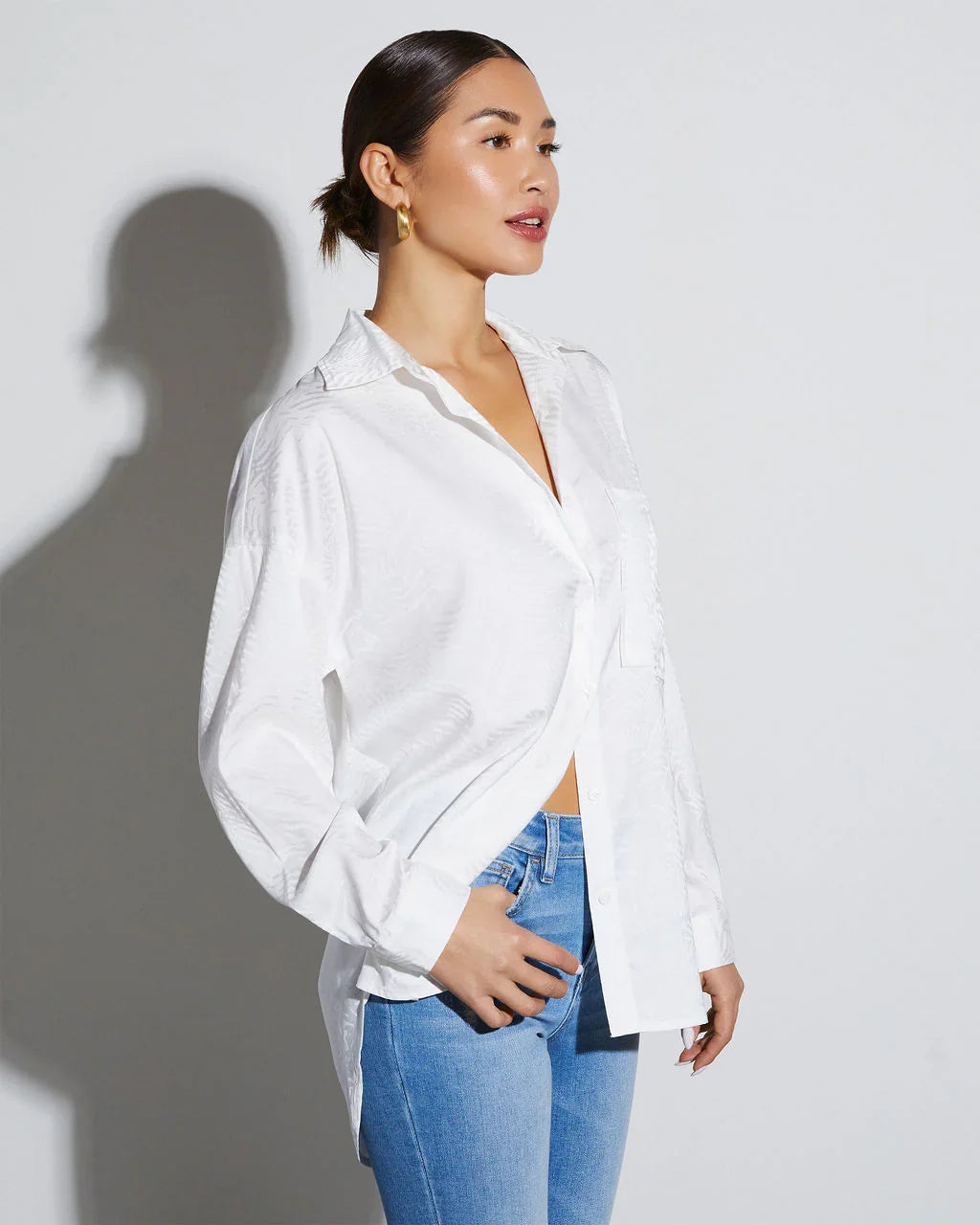 Sherlyn Satin Embossed Button Down Top