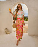 Costa Belle Abstract Wrap Tie Midi Skirt