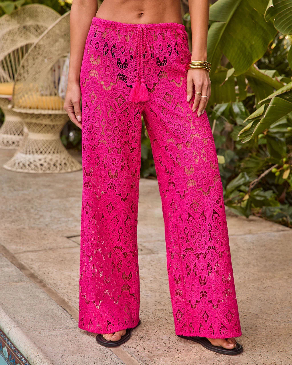 Warm Horizon Floral Crochet Drawstring Cover Up Pants