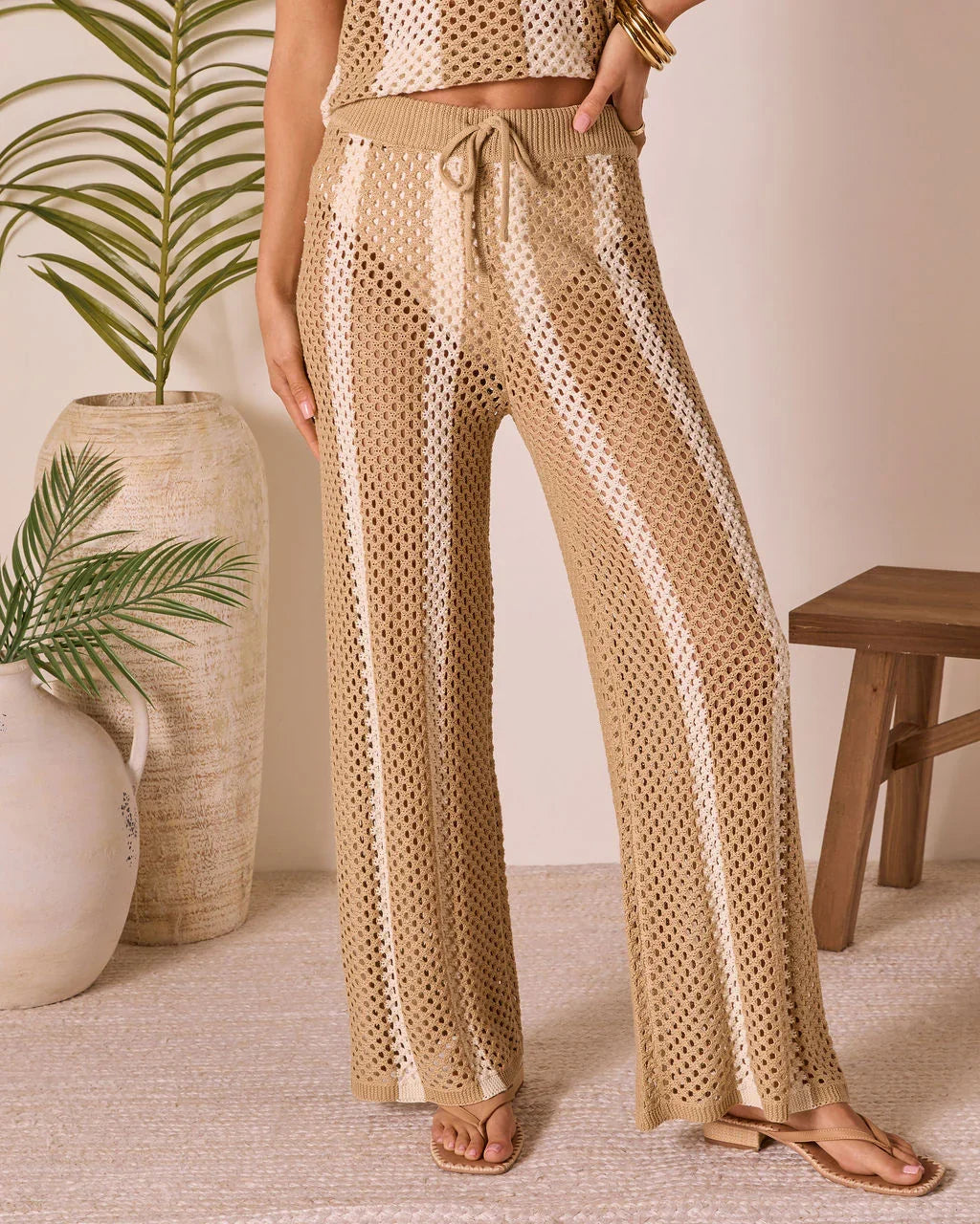 Poolside Daydream Striped Crochet Cover Up Pants