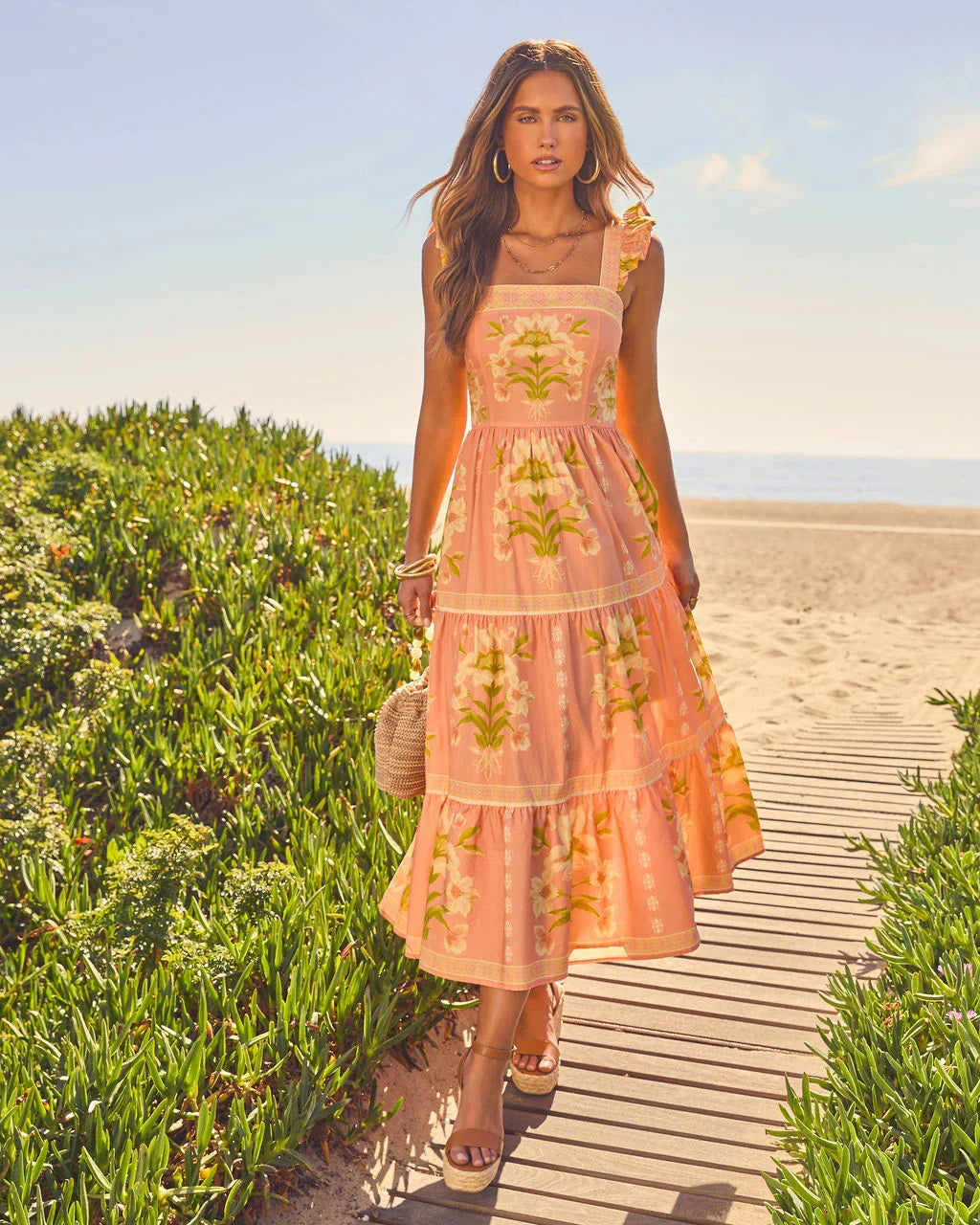 Tropical Reverie Tiered Floral Maxi Dress