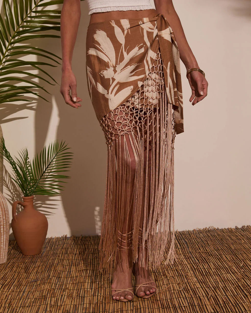 Sunny Views Wrap Fringe Mini Skirt