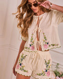 Powdered Bloom Embroidered Floral Shorts