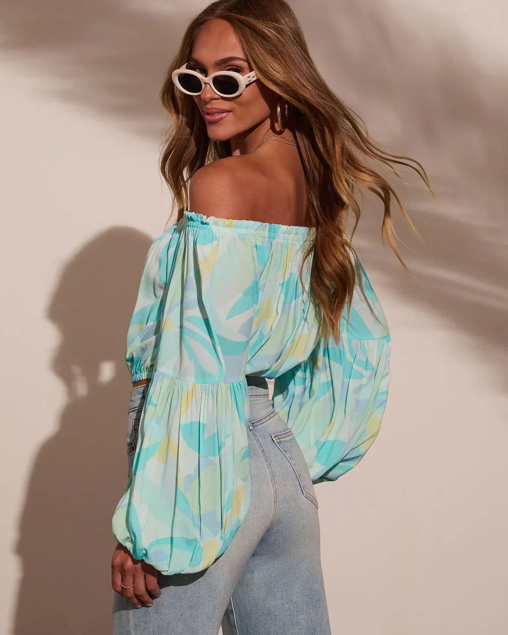 Tropical Spring Printed Off The Shoulder Top