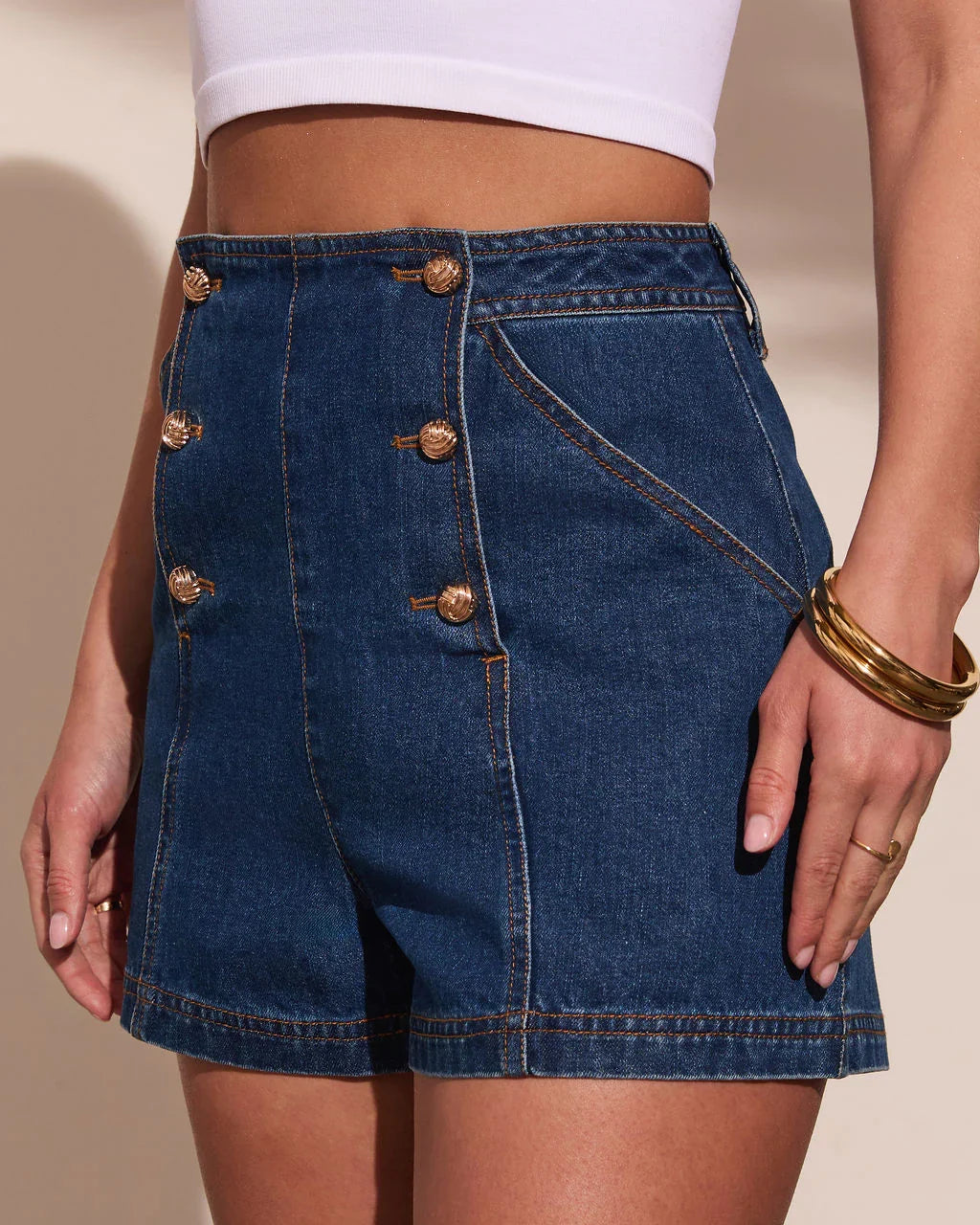 Heritage Hues High Rise Sailor Denim Shorts