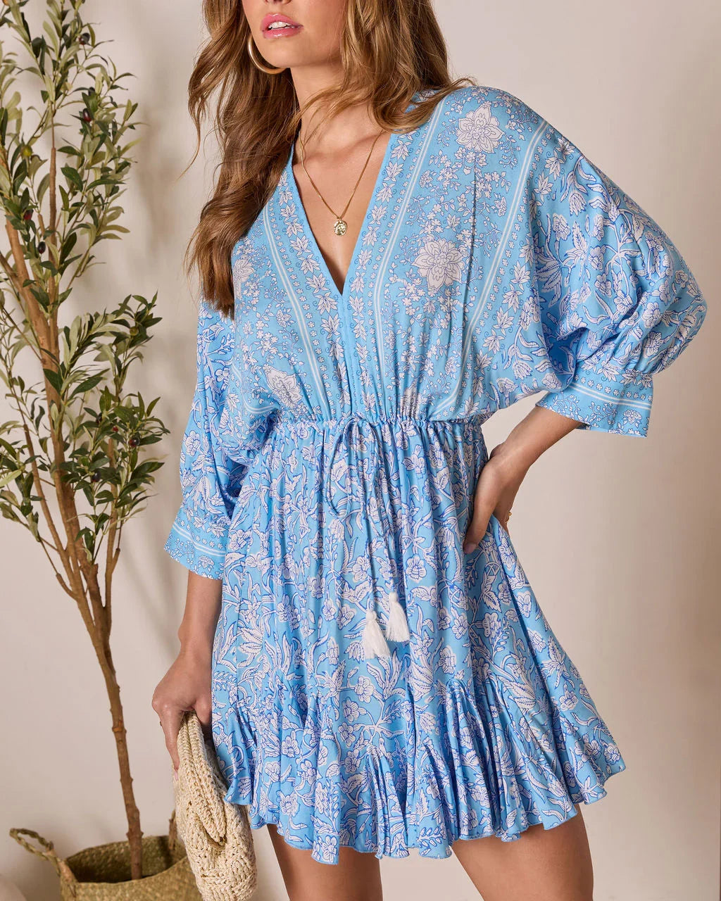 Athena Floral Tassel Tie Mini Dress