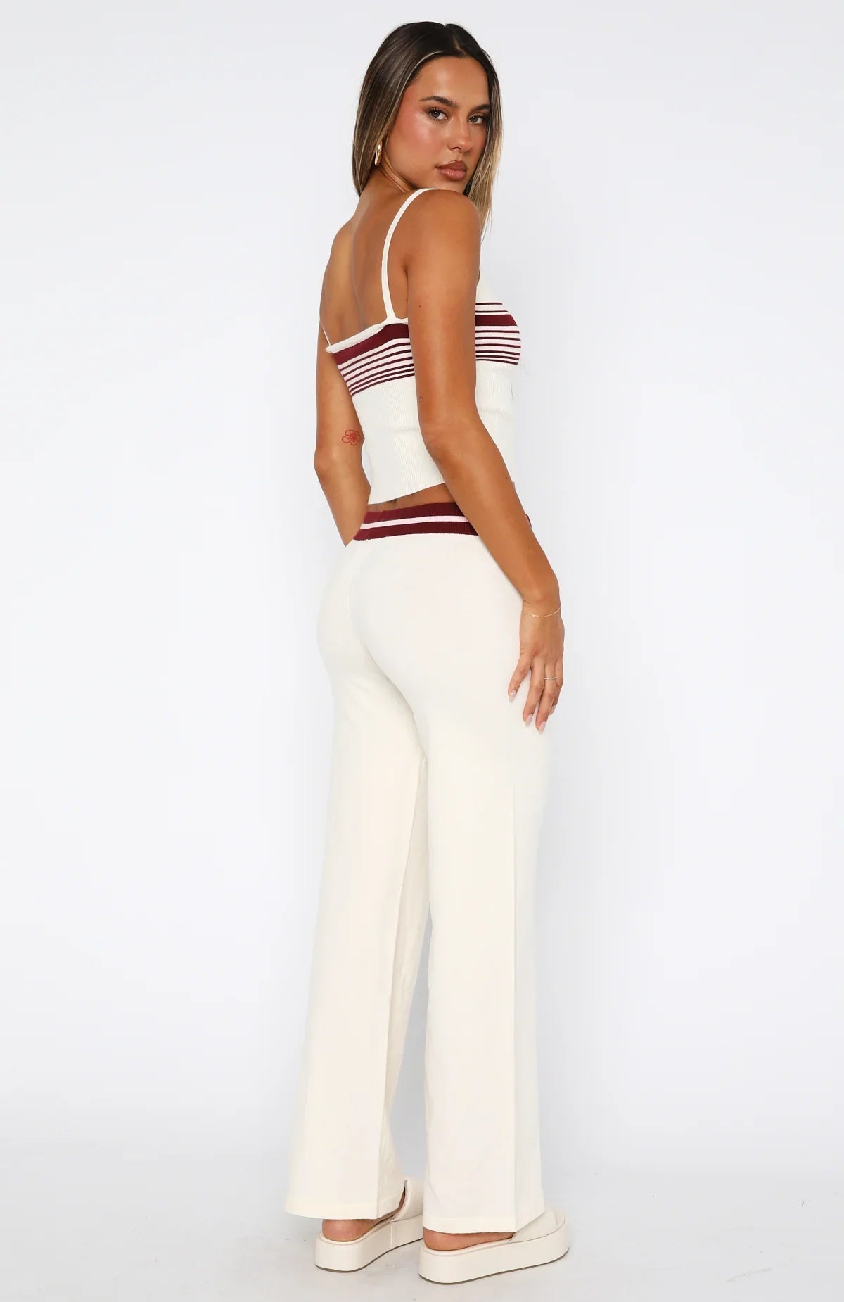 Keep Driving Knit Pants Burgundy Stripe